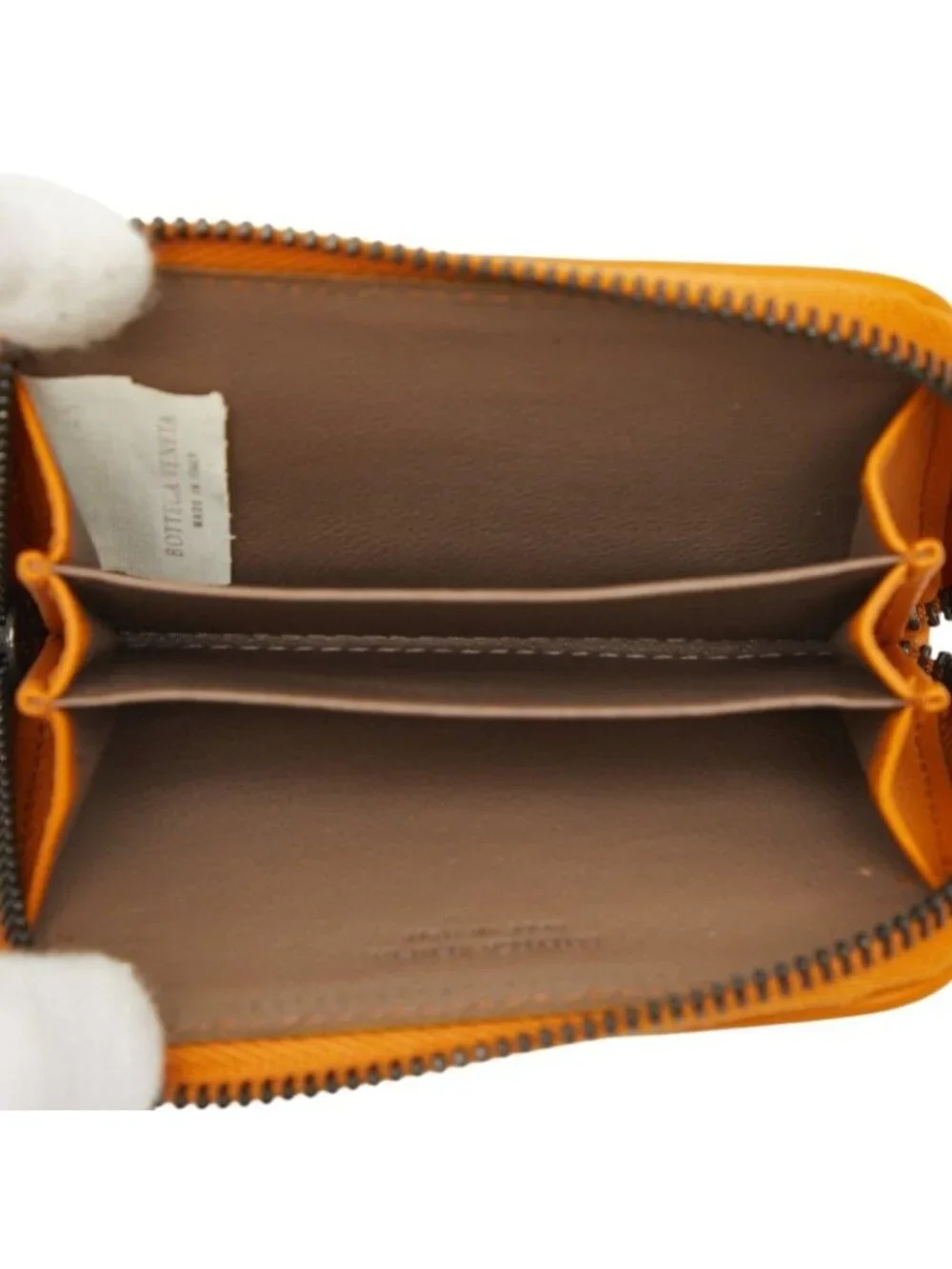 Bottega Veneta Intrecciato Zip Around Coin Purse Orange Brown Leather